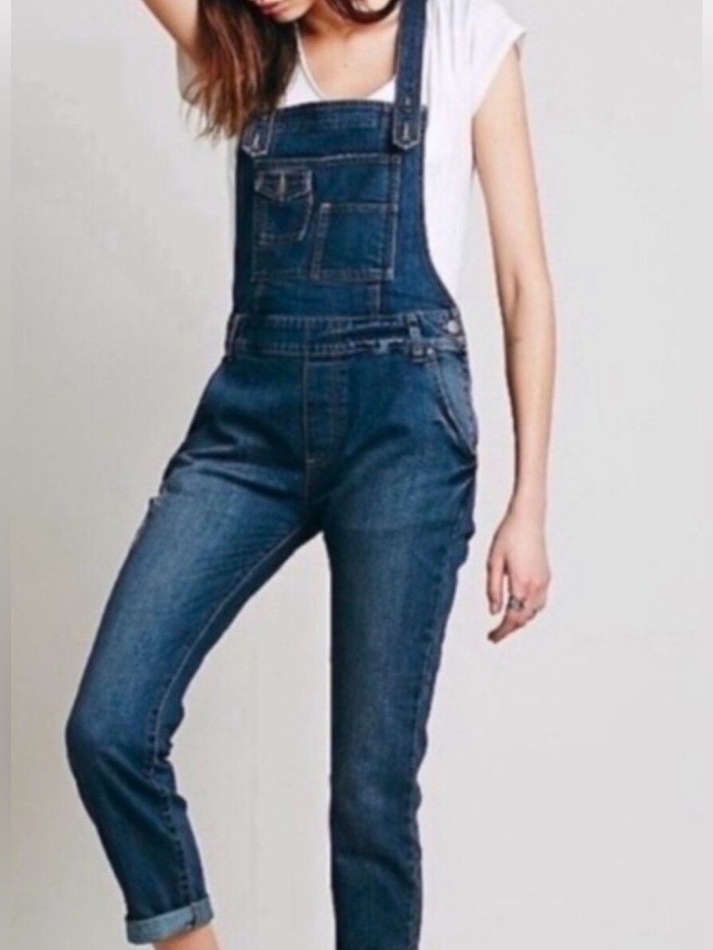 Free People Men's Washed Blue Denim Overalls